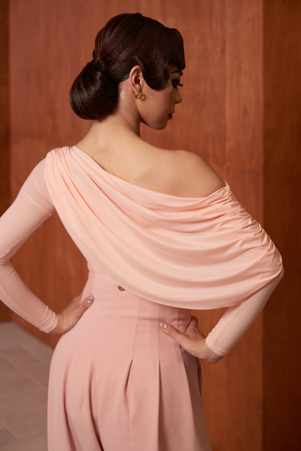 DANCE QUEEN 821-5 Pink Off Shoulder Long Sleeve Dancing Ballroom Leotard