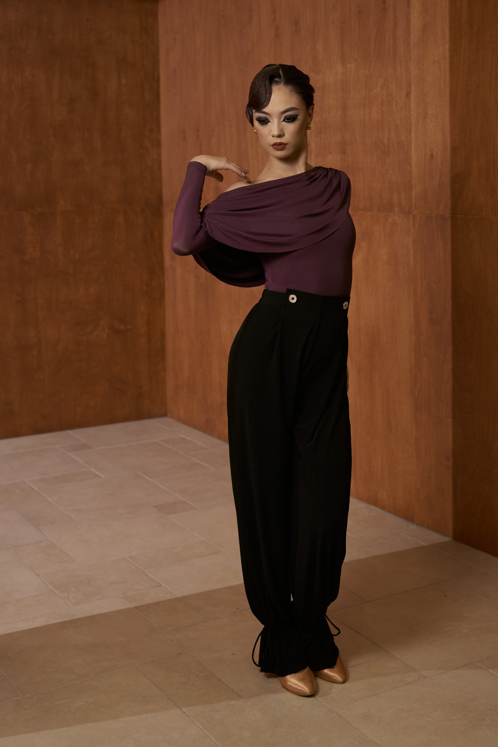 DANCE QUEEN 821-3 Purple Off Shoulder Long Sleeve Dancing Ballroom Leotard