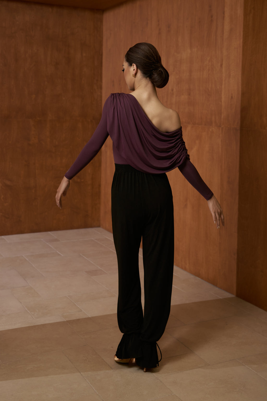 DANCE QUEEN 821-3 Purple Off Shoulder Long Sleeve Dancing Ballroom Leotard