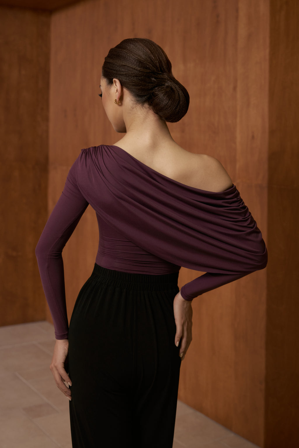 DANCE QUEEN 821-3 Purple Off Shoulder Long Sleeve Dancing Ballroom Leotard