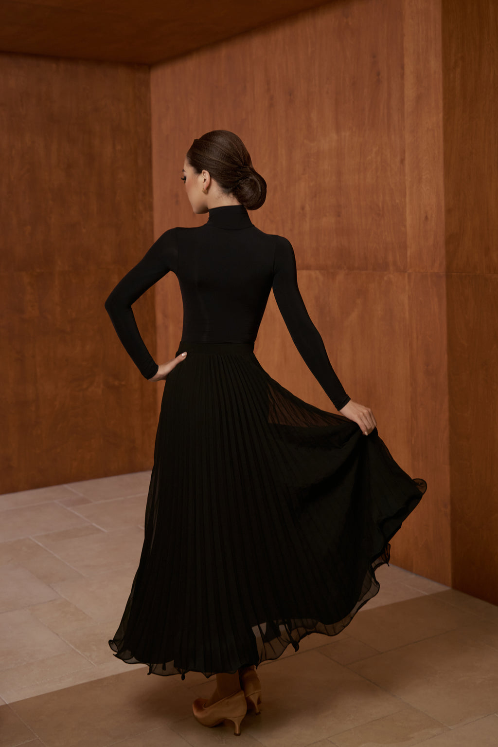 DANCE QUEEN 1046 Black Pleated Lace Ballroom Practice Dance Sport Skirt