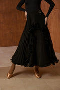 DANCE QUEEN 1046 Black Pleated Lace Ballroom Practice Dance Sport Skirt