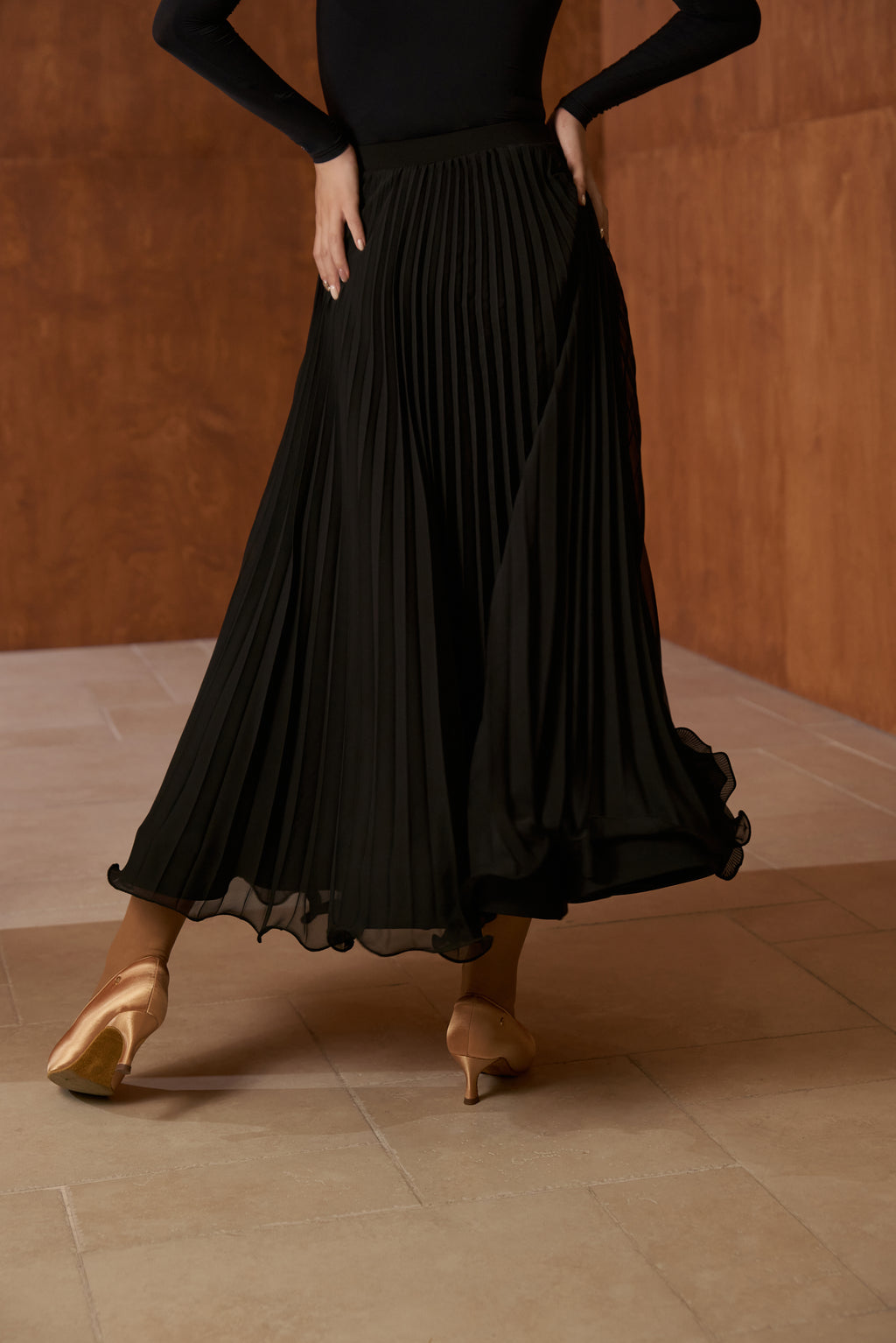 DANCE QUEEN 1046 Black Pleated Lace Ballroom Practice Dance Sport Skirt