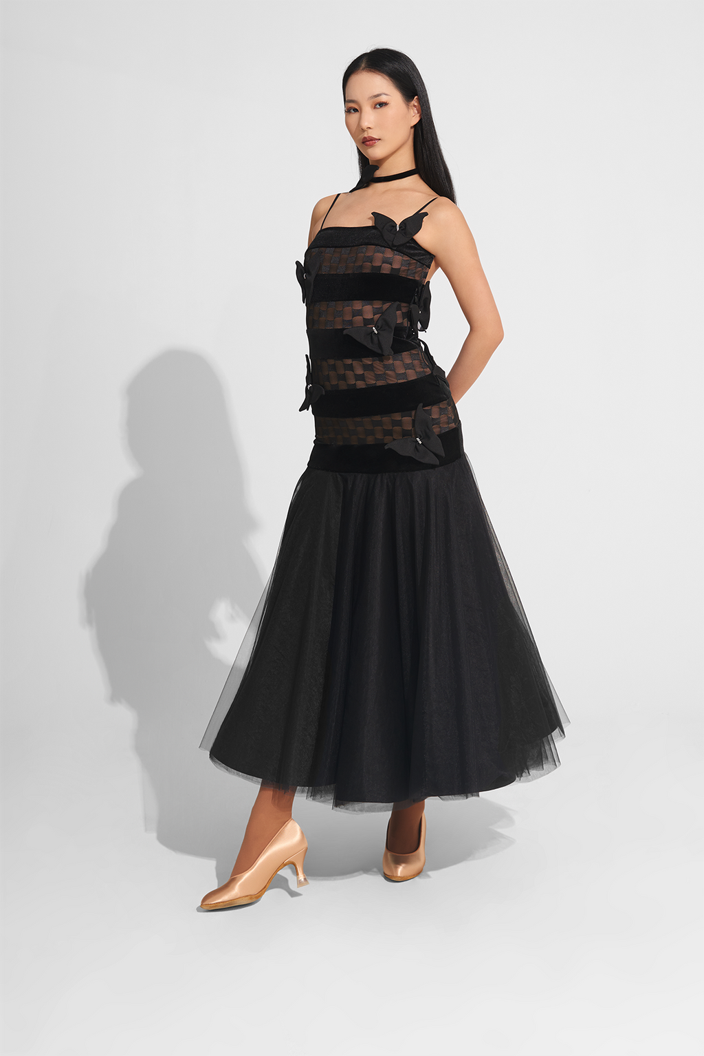 black lace dance dress TID Floral Lace Ballroom Dress D014