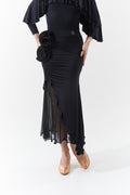 DANCE QUEEN 660-9 Black Flower Side Slit Ballroom Practice Dance Sport Skirt