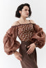 DANCE QUEEN 1091-4 Chocolate Dots Off Shoulder Lantern Sleeve Ballroom Practice Dance Sport Leotard