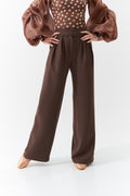 DANCE QUEEN 942-8 Chocolate Velcro High Waist Ballroom Practice Dance Sport Wide Leg Trouser