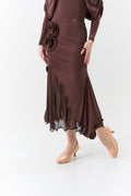 DANCE QUEEN 660-8 Chocolate Flower Side Slit Ballroom Practice Dance Sport Skirt