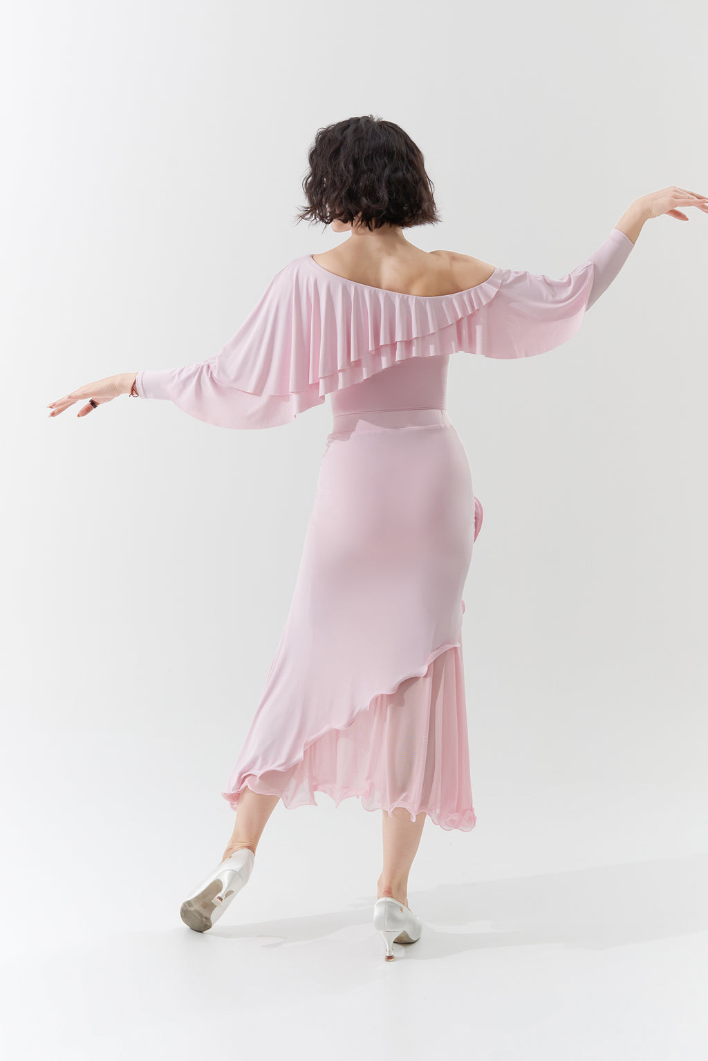 DANCE QUEEN 1096-5 Sugar Pink Off Shoulder Ruffled Ballroom Practice D ...
