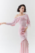 DANCE QUEEN 1096-5 Sugar Pink Off Shoulder Ruffled Ballroom Practice Dance Sport Leotard