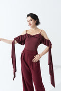 DANCE QUEEN 702-15 Wine One Shoulder Ruffles Practice Dance Sport Ballroom leotard