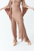 DANCE QUEEN 1023-6 Milk Tea Lace Ankle Strap Ballroom Practice Dance Sport Trouser