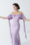 DANCE QUEEN 702-14 Taro Purple Off Shoulder Ruffle Float Ballroom Practice Dance Sport Leotard