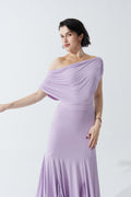 DANCE QUEEN 722-7 Taro Purple Off Shoulder Pleated Ballroom Practice Dance Sport Leotard