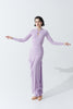 DANCE QUEEN 1107-2 Taro Purple Lace Neck Hollow Long Sleeve Ballroom Practice Dance Sport Leotard