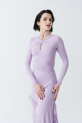 DANCE QUEEN 1107-2 Taro Purple Lace Neck Hollow Long Sleeve Ballroom Practice Dance Sport Leotard