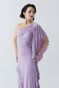 DANCE QUEEN 703-11 Taro Purple Single Shoulder Pleated Float Ballroom Practice Dance Sport Leotard