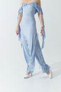 DANCE QUEEN 1023-8 Light Blue Lace Ankle Strap Ballroom Practice Dance Sport Unique Design Trouser