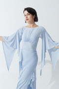 DANCE QUEEN 723-11 Light Blue Boat Neck Backless Float Ballroom Practice Dance Sport Leotard