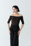 DANCE QUEEN 943-14 Classic Black Off Shoulder Lace Ballroom Practice Dance Sport Leotard