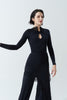 DANCE QUEEN 1107 Classic Black Lace Neck Hollow Long Sleeve Ballroom Practice Dance Sport Leotard