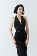 DANCE QUEEN 1117 Classic Black V Neck Lace Backless Ballroom Practice Dance Sport Suspender Leotard