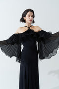 DANCE QUEEN 1124 Classic Black Halter Neck Lantern Sleeve Practice Dance Sport Chiffon Leotard