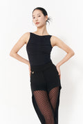 DANCE QUEEN 1126 Black  Accordion Pleats Sleeveless Practice Dance Sport Ballroom Design Leotard
