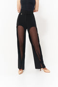 DANCE QUEEN 1141 Black Special Lace Design Practice Dance Sport Ballroom Elastic Trouser