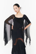 DANCE QUEEN 1134 Black Square Neck Floats Practice Dance Sport Ballroom Design Leotard