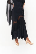 DANCE QUEEN 1137 Black Lace Hollow Practice Dance Sport Ballroom High Elastic Irregular Skirt