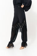 DANCE QUEEN 1114 Black Hand Made Beads Tassels Square Lace Design Practice Dance Sport Ballroom Elastic Trouser
