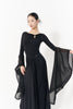 DANCE QUEEN 1147 Black Metal Buckle Bell Chiffion Sleeve Practice Dance Sport Ballroom Design Leotard