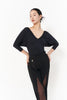 DANCE QUEEN 1142 Black V Neck Puff Sleeve Practice Dance Sport Ballroom Design Leotard No Pads