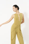 DANCE QUEEN 1131-3 Turmeric Round Neck Hollow Metal Buckles Sleeveless Practice Dance Sport Ballroom Leotard
