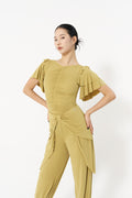DANCE QUEEN 1127-3 Turmeric Limited Pleats Ruffle Sleeve Practice Dance Sport Ballroom Leotard
