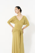 DANCE QUEEN 1142-3 Turmeric Limited V Neck Pleats Puff Sleeve Practice Dance Sport Ballroom Leotard