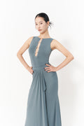 DANCE QUEEN 1131-2 Cyan Round Neck Hollow Metal Buckles Sleeveless Practice Dance Sport Ballroom Leotard
