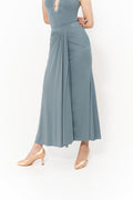 DANCE QUEEN 1133-2 Cyan Limited Pleats Design Practice Dance Sport Ballroom Elastic Skirt