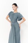 DANCE QUEEN 1127-2 Cyan Limited Pleats Ruffle Sleeve Practice Dance Sport Ballroom Leotard