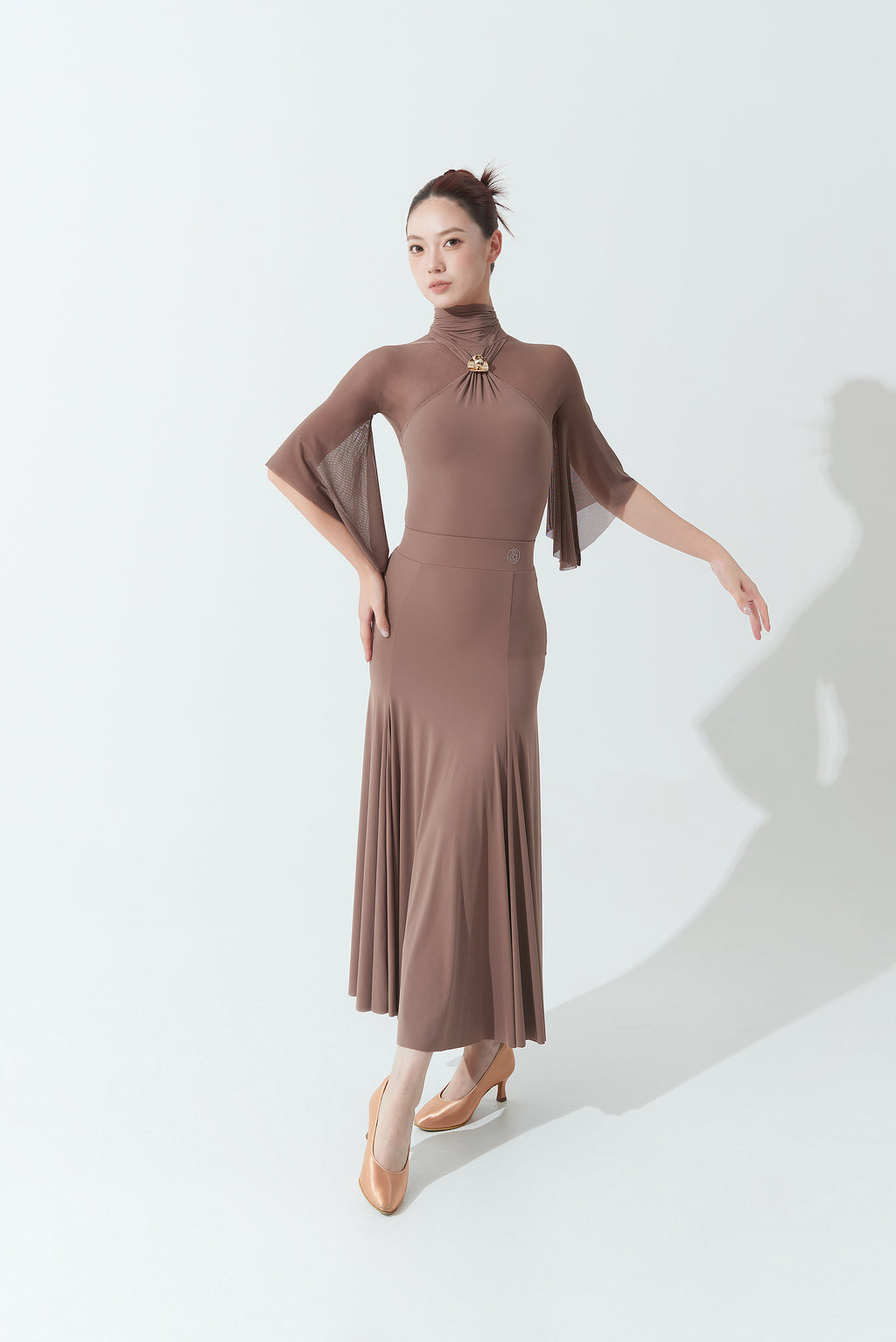 DANCE QUEEN 1171-5 Blush Lotus Metal Clasp Mesh Short Sleeve