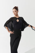 DANCE QUEEN 1168 Mesh Sleeve Chest Cutout Knot Detail Pleats Lace Ribbon Leotard