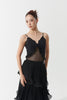DANCE QUEEN 1160 V Neck Camisole Mesh Bust Lace Trim Backless Ballroom Leotard