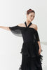 DANCE QUEEN 1170 Black Halter Off Shoulder Mesh Sleeves Backless Ballroom Leotard
