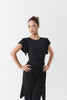 DANCE QUEEN 1130 Black Crew Neck Double-Layer Ruffled Sleeves Twisted Waist Ballroom Leotard