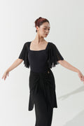 DANCE QUEEN 1169 Square Neck Pleats Ruffle Sleeve Backless Ballroom Leotard