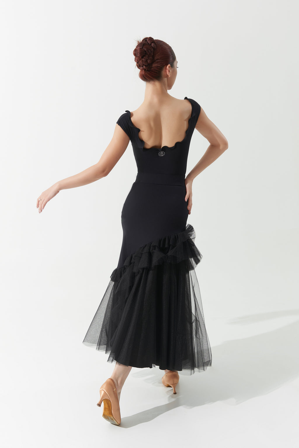 DANCE QUEEN 1148 Black Wave Collar Sleeveless Backless Ballroom Leotar – dancequeen-dancewear