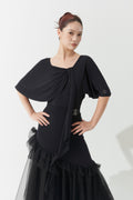 DANCE QUEEN 1154 Asymmetrical Mesh Flutter Sleeve Backless Ballroom Leotard