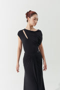 DANCE QUEEN 1149 Black Asymmetric Side Cutout Short Sleeves Backless Ballroom Leotard