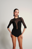 DANCE QUEEN 691 Black ruffle mesh long sleeve leotard